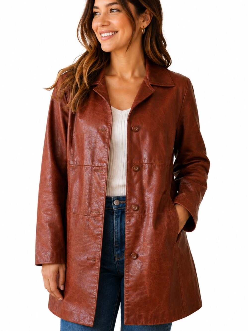 EXPRESS Coated Leather Mid-length Coat EUC